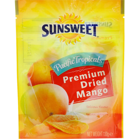 Sunsweet Mango Premium Dried slices, rich in vitamins, offering a sweet, tropical snack or recipe enhancer.