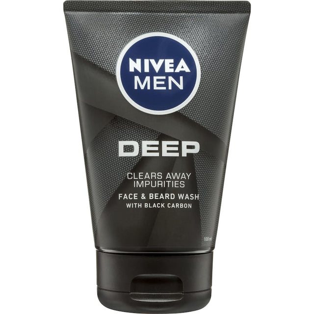 Nivea Men Facial Wash Deep Face & Beard features charcoal for a refreshing cleanse, removing impurities without drying skin.