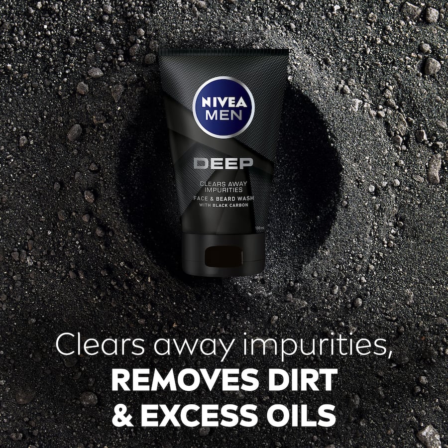 NIVEA MEN Facial Wash Deep Face & Beard, a charcoal-infused cleanser for clean skin and beard without dryness.