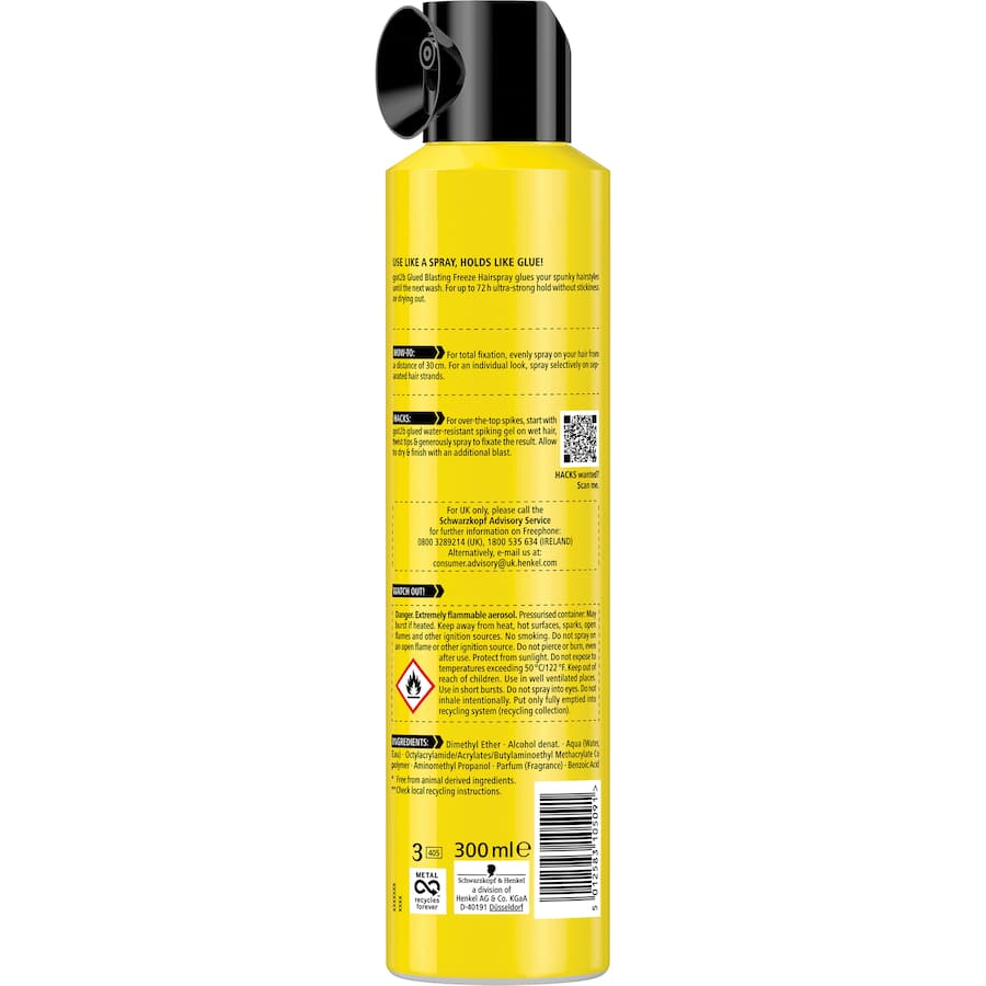 Got2b Hair Spray Glued, powerful hold hairspray for all-day styles, freezes hair in place without stickiness or residue.