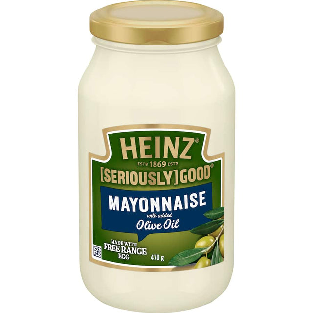 Creamy Heinz Seriously Good Mayonnaise with Olive Oil, made with free range eggs for burgers, sandwiches, and salads.