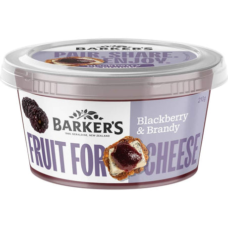 Barkers Fruit For Cheese Fruit Paste Blackberry & Brandy, a gourmet spread for enhancing cheese boards with sweet blackberry flavor.