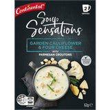 Continental Sensations Instant Soup Cauliflower & Cheese pack showcasing creamy cauliflower and cheese flavor with Parmesan croutons.