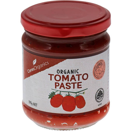 Organic Ceres Organics Tomato Paste in a jar, ideal for enhancing sauces, soups, and stews with natural flavor.