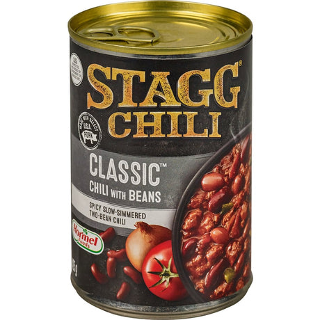 Hearty Stagg Chili with pork and classic beans, perfect for quick meals and cozy dinners, just heat and serve.