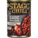 Canned Stagg Chili with pork and classic beans, perfect for quick meals, packed with flavor and protein.
