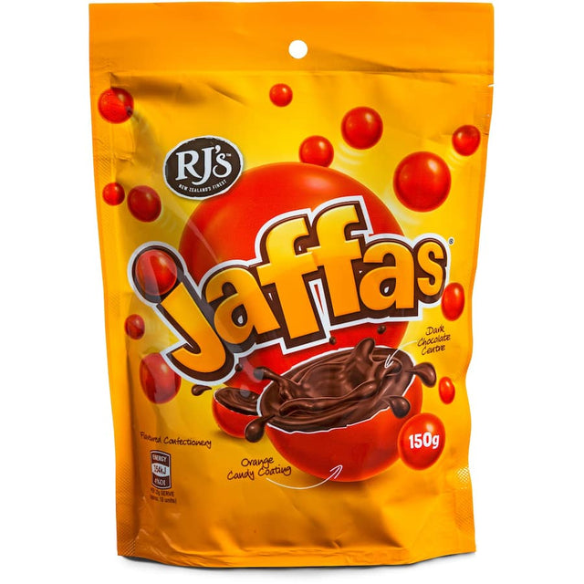 Delicious RJ's Jaffas: chocolate coated in a zesty orange shell, perfect for sharing and satisfying sweet cravings.