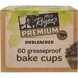 Mrs Rogers Premium Baking Cups made of unbleached, greaseproof paper, perfect for eco-friendly baking without mess.