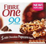 Fibre One Cake Bars with milk chocolate, popcorn, and pretzels, offering a guilt-free snack at just 90 calories per bar.