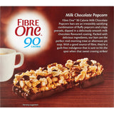 Fibre One Milk Chocolate & Popcorn Cake Bars, a guilt-free snack with popcorn and pretzels dipped in chocolate, 90 calories each.