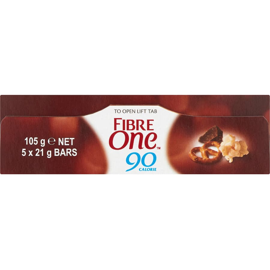 Fibre One Milk Chocolate & Popcorn Cake Bars, 90 calories, fluffy popcorn and pretzels covered in smooth milk chocolate.