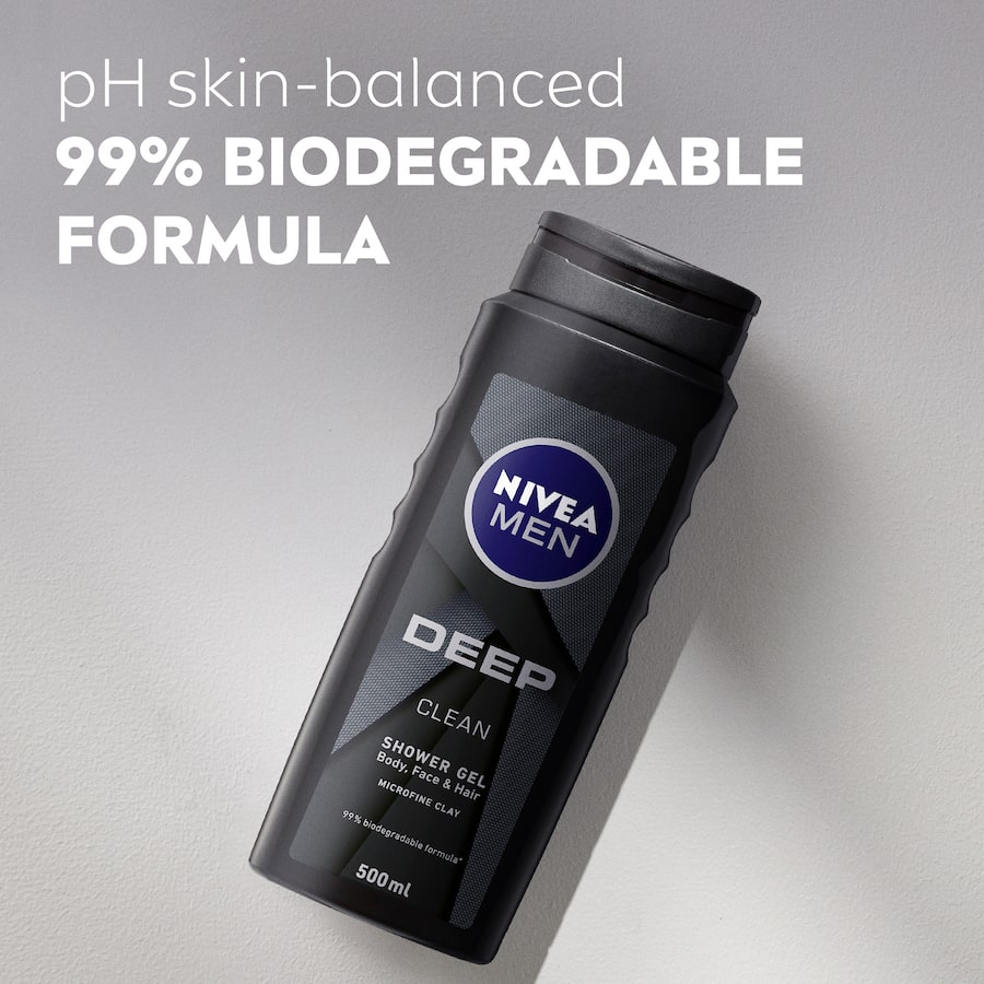 Nivea Men Shower Gel Deep, a versatile body wash, offers deep cleansing with a dark wood fragrance for refreshed skin and hair.