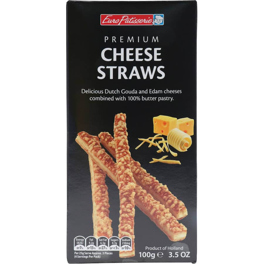 Gourmet cheese straws with rich flavor, perfect for snacks or paired with dips on charcuterie boards.