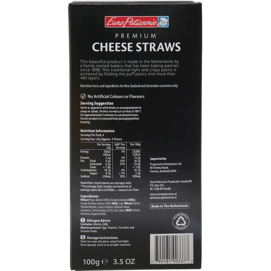 Gourmet cheese straws with premium cheese, perfect for snacking or pairing with dips and platters.