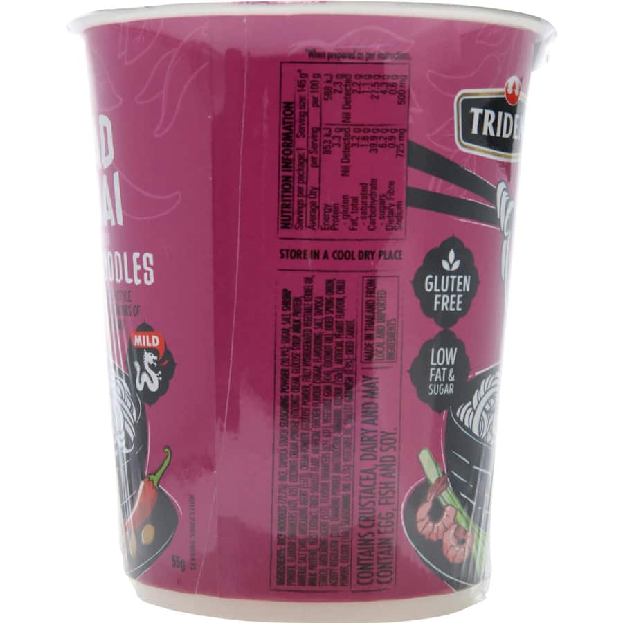 Trident Rice Noodles Pad Thai Cup, a gluten-free meal with authentic Thai flavors, ready in minutes with just hot water.