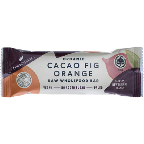 Ceres Organics Raw Snack Bar with cacao, fig, and orange, offering a nutritious, guilt-free energy boost.