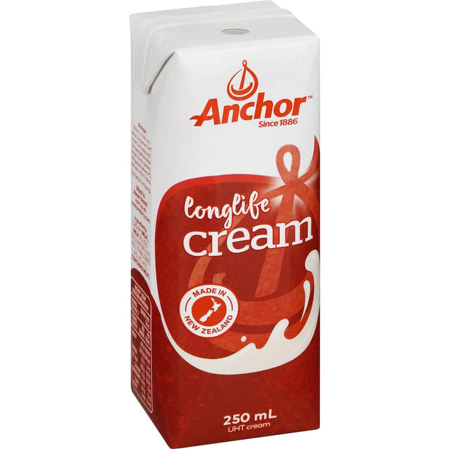 Rich and versatile Anchor Long Life UHT Cream from New Zealand, perfect for enhancing both savory and sweet dishes.