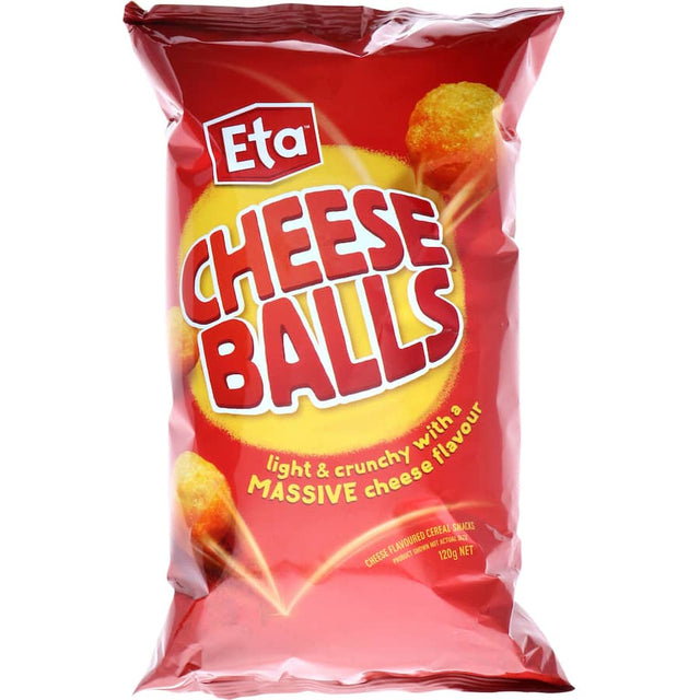 Crunchy Eta Corn Snacks Cheese Balls, infused with bold cheese flavor, perfect for sharing and snacking anytime.