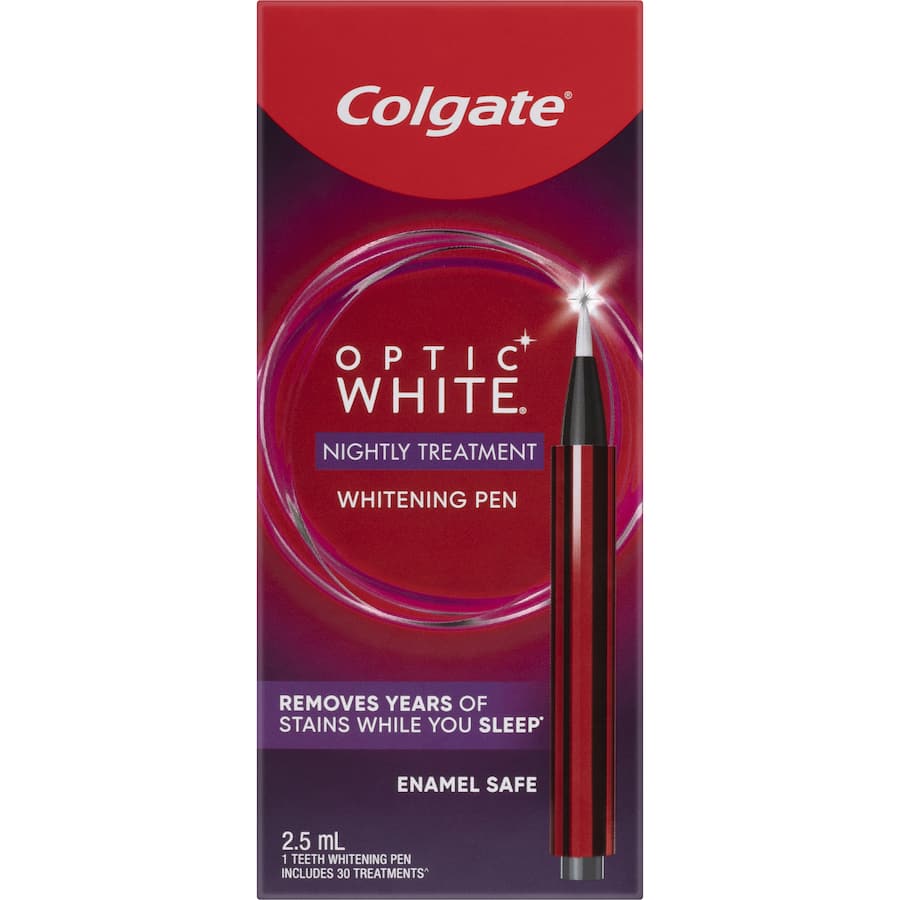 Colgate Optic White Pro Series Overnight Pen for teeth whitening, featuring a precision brush and enamel-safe formula.
