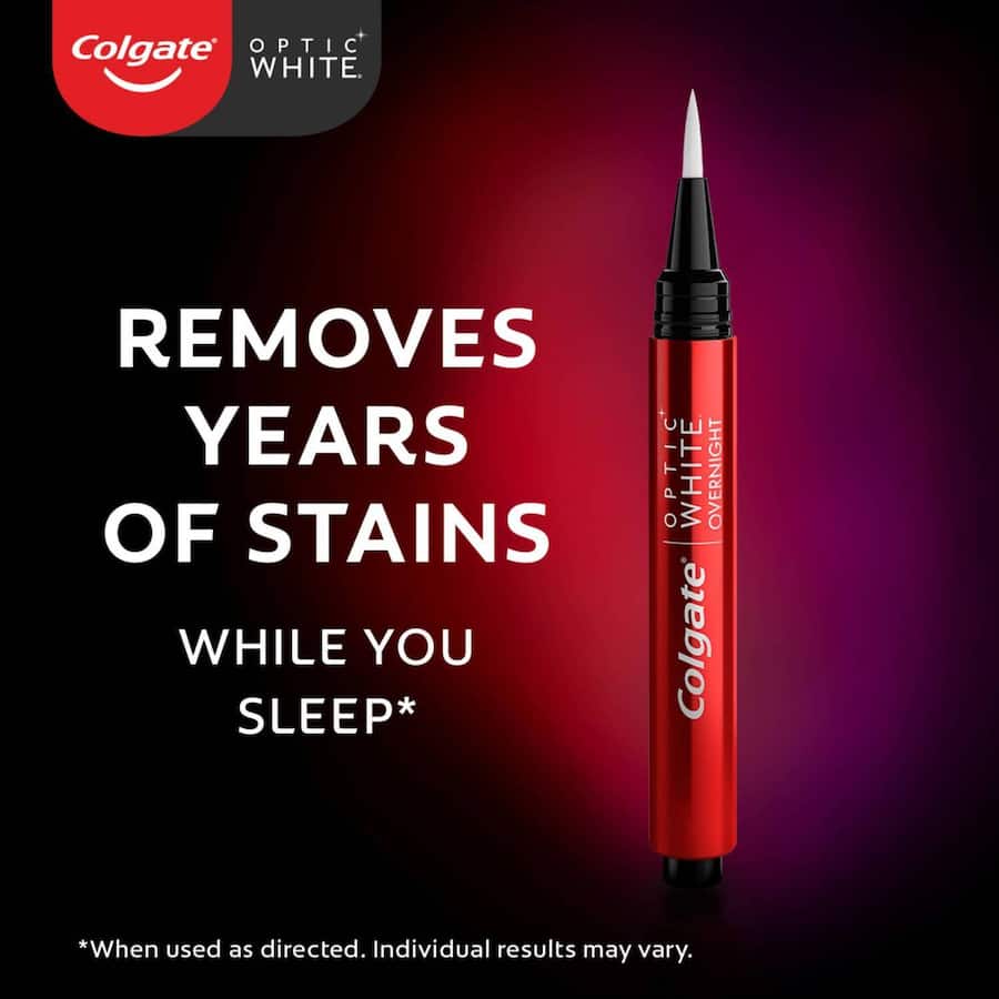 Colgate Optic White Pro Series Overnight Whitening Pen for brightening teeth up to 3 shades while you sleep, enamel-safe formula.