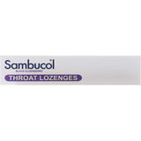 Sambucol Throat Lozenges with Black Elderberry and Honey, providing soothing relief for dry throats and immune support.