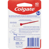 Colgate 2 in 1 Interdental Brush & Pick in a travel case for effective oral hygiene on-the-go, featuring a soft brush and toothpick.