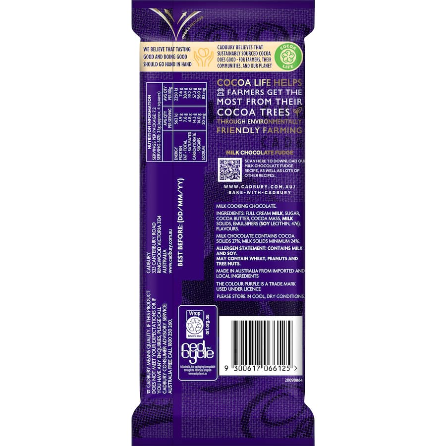 Cadbury Baking Cooking Chocolate Milk Block for rich desserts, perfect for cakes, brownies, and sauces.