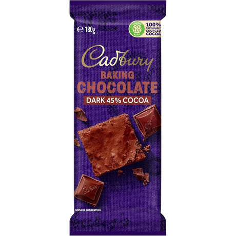 Cadbury Dark Baking Chocolate 45%: premium, rich cooking chocolate made from sustainably sourced cocoa for delicious desserts.