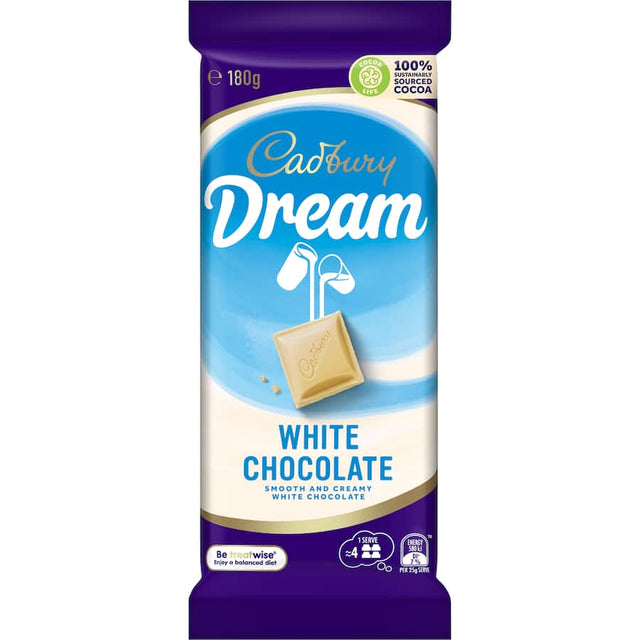 Cadbury Chocolate Dream White Chocolate bar, smooth and creamy, perfect for indulgence and sweet cravings.