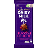 Cadbury Dairy Milk Turkish Delight chocolate bar featuring smooth milk chocolate and chewy rose-flavored Turkish delight.