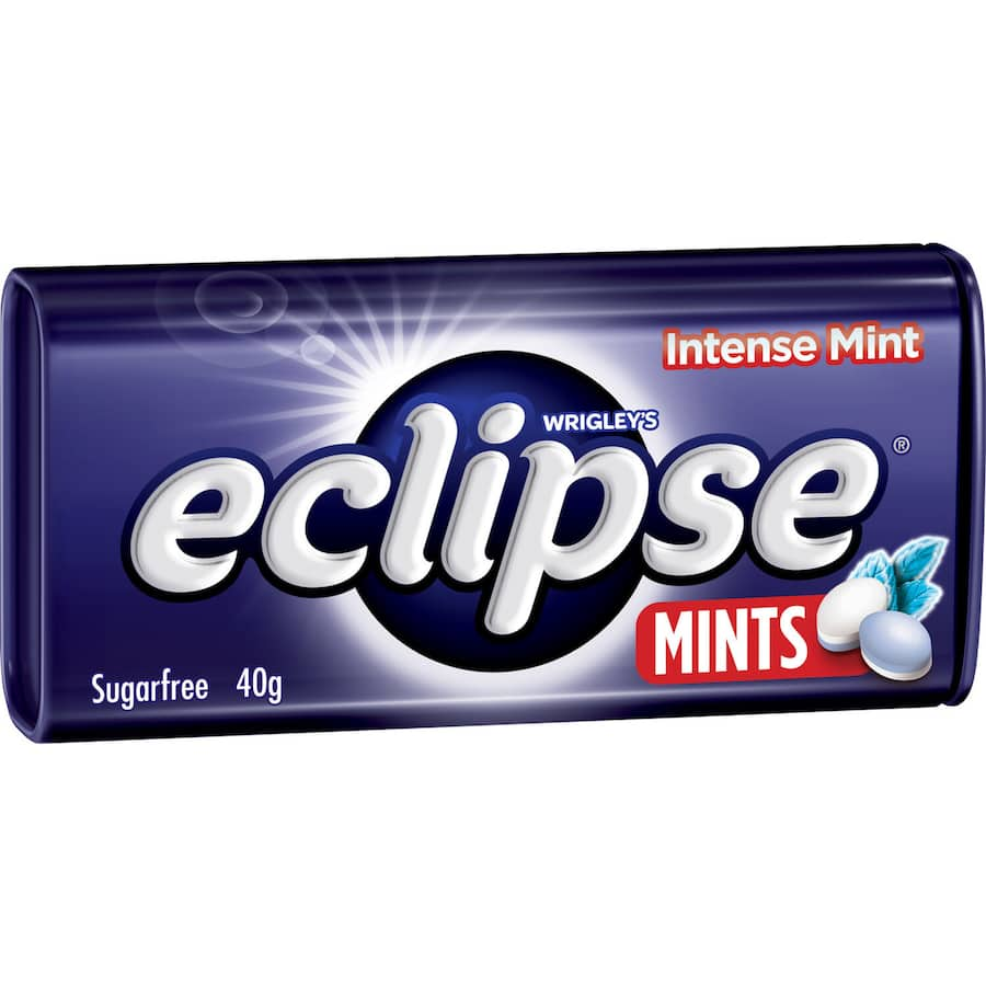 Eclipse Mints Intense Mint: Portable sugar-free mints in a 40g tin for powerful, invigorating breath freshness on-the-go.