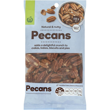 Woolworths Pecans: premium, versatile nuts perfect for baking or snacking, adding crunch to cakes, biscuits, and pies.