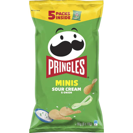 Mini Pringles Chips in Sour Cream & Onion flavor, perfect for on-the-go snacking with bold taste and satisfying crunch.