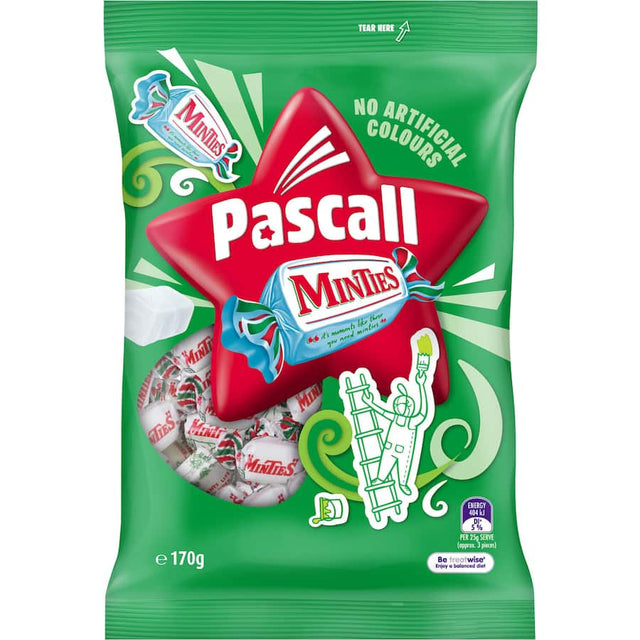 A pack of Pascall Lollies Minties, classic mint-flavored chews perfect for freshening breath and on-the-go snacking.