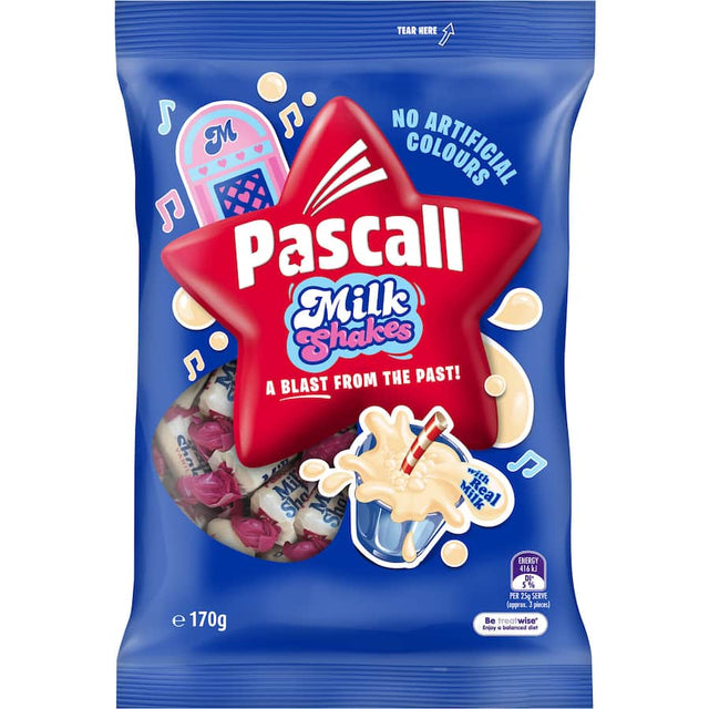 Vanilla-flavored milk toffees from Pascall, offering a creamy and delightful milkshake taste in every bite-sized treat.