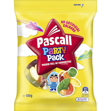 Colorful Pascall Lollies Party Pack featuring a mix of gummies, fizzy candies, and soft sweets for joyful celebrations.