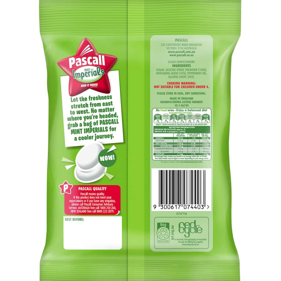 Pascall Lollies Mint Imperials - smooth, refreshing mint candies for breath freshening and snacking on-the-go.