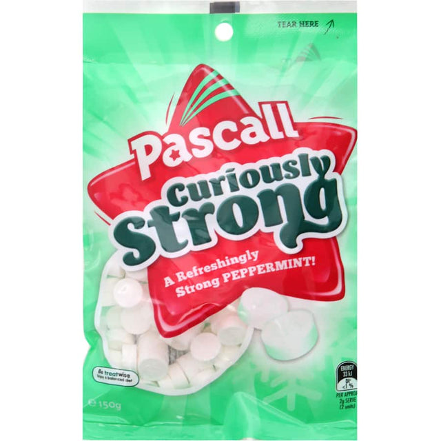 Refreshing Pascall Lollies Mint Curiously Strong offer robust mint flavor, perfect for freshening breath and indulging cravings.