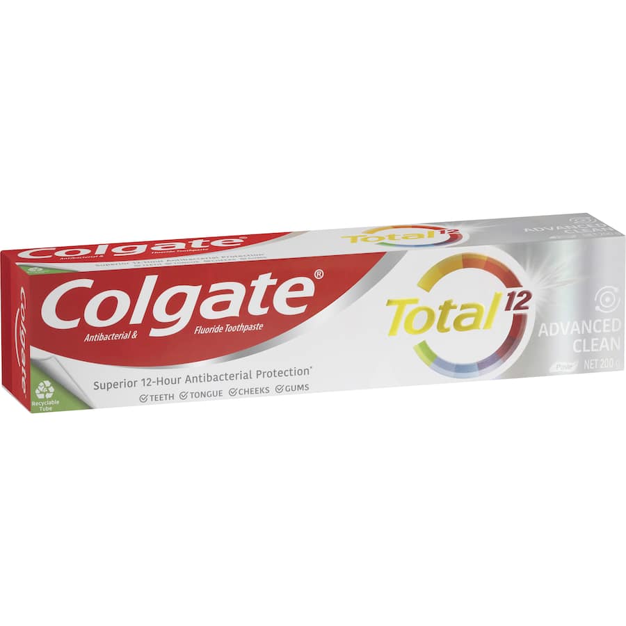Colgate Total Antibacterial Toothpaste Advanced Clean Value Pack for 12-hour bacterial defense and superior oral health.