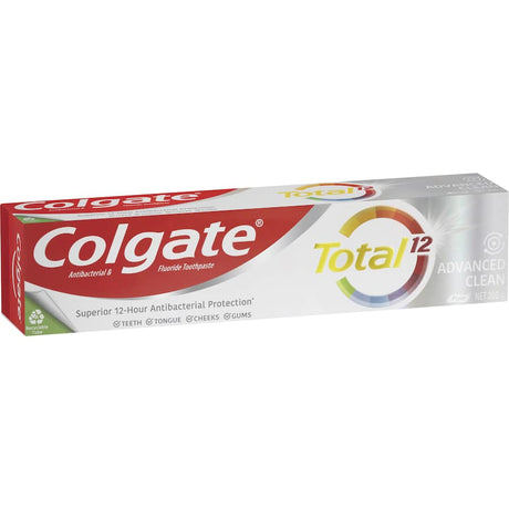 Colgate Total Antibacterial Toothpaste Advanced Clean Value Pack for 12-hour bacterial defense and superior oral health.