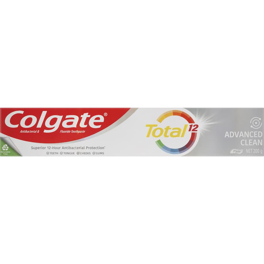 Colgate Total Antibacterial Toothpaste value pack offers 12-hour bacteria defense for optimal oral health and a brighter smile.
