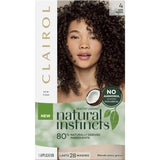 Clairol Natural Instincts Nutmeg 4 Dark Brown hair color, nourishing formula with coconut oil, lasts up to 28 washes.