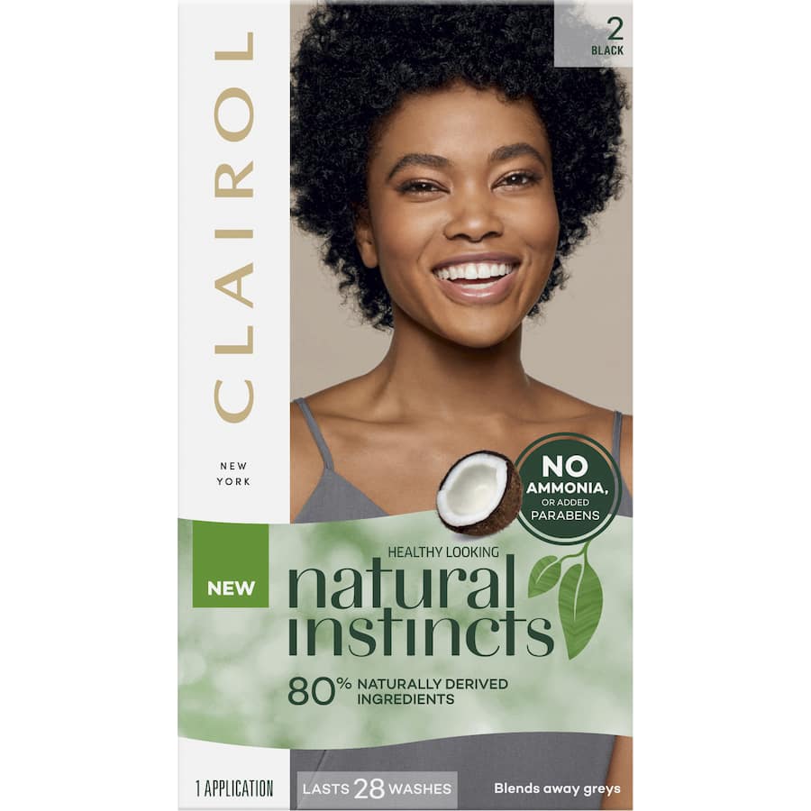 Clairol Natural Instincts Midnight 2 Black hair color offers vibrant, ammonia-free, nourishing color for healthy-looking hair.