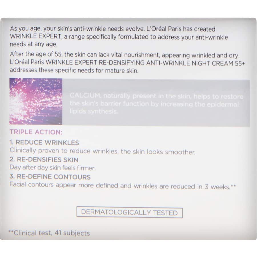 L'Oréal Wrinkle Expert Anti-Wrinkle Night Cream for mature skin, reduces fine lines and hydrates for a youthful glow.