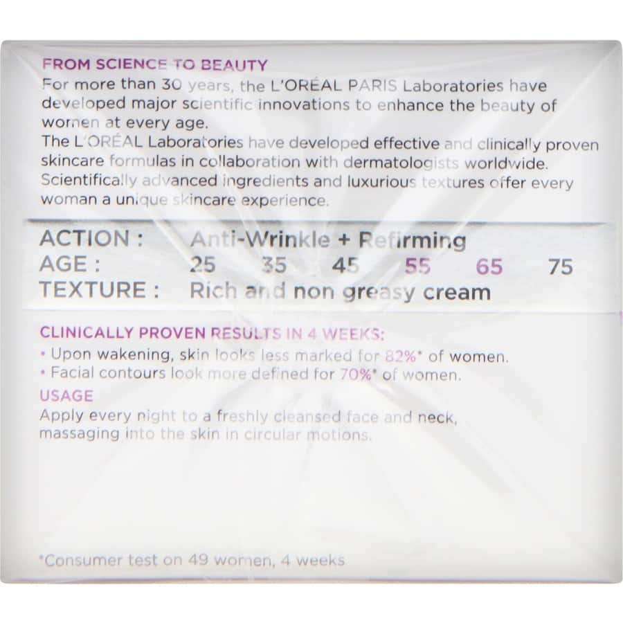 L'Oréal Wrinkle Expert Anti-Wrinkle Night Cream for mature skin, targeting fine lines and restoring youthful vitality.