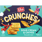 Savory Eta Crunches Crackers in sour cream and chives flavor, perfect for snacking on any occasion.