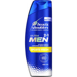 Head & Shoulders Ultra Men 2 In 1 Shampoo & Conditioner, designed for oily scalps, fights dandruff and offers a refreshing scent.