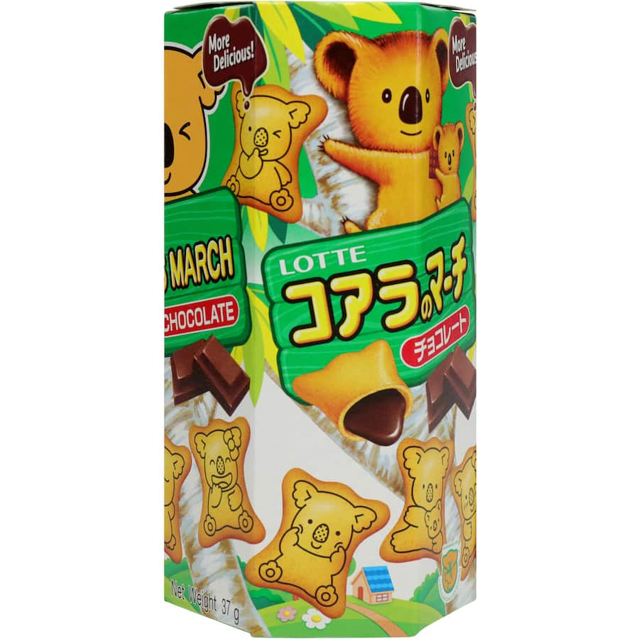 Chocolate-filled koala-shaped biscuits by Lotte, perfect for snacking and sharing with kids and adults alike.