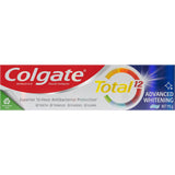 Colgate Total Antibacterial Whitening Toothpaste for brighter teeth and 12-hour bacteria protection, vegan and gluten-free.
