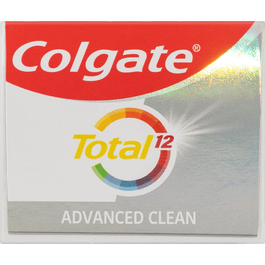 Colgate Total Antibacterial Toothpaste Advanced Clean for 12-hour protection, smooth teeth, combats bad breath, enhances oral hygiene.